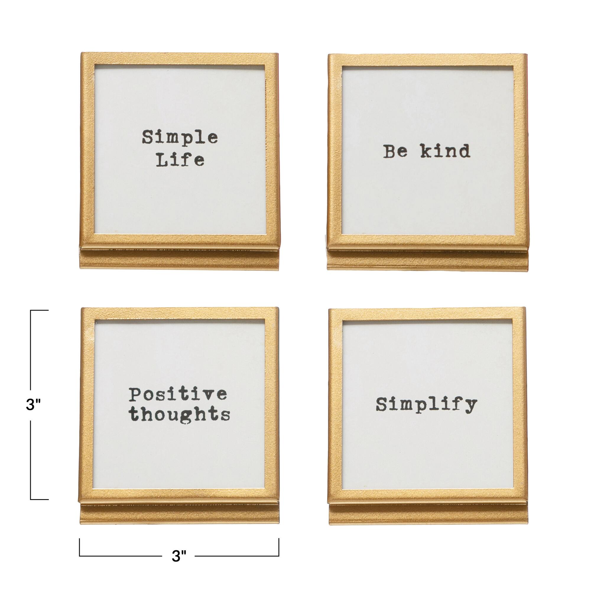 Hello Honey® 4 Pack Metal & Glass 3" Square Frame with Easel & Saying